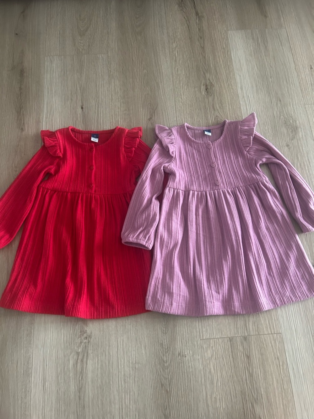 Old Navy Girls Ribbed Ruffle-Shoulder Dress - Red & Lavender